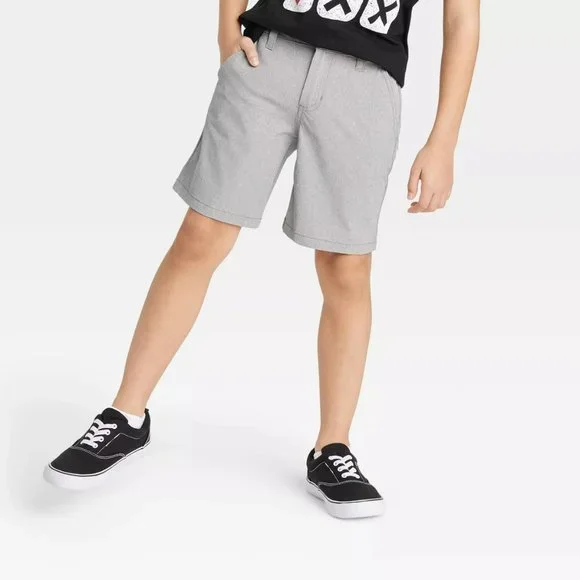 Boys' Gray Shorts Quick Dry Flat Front At the Knee Chino - Cat & Jack stretchy - Picture 1 of 3